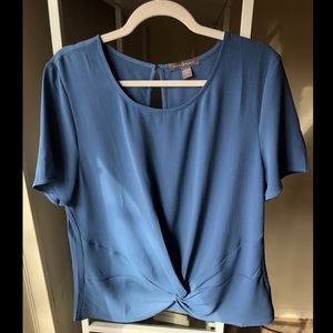 Peace & Pearls powder- blue knot front blouse
